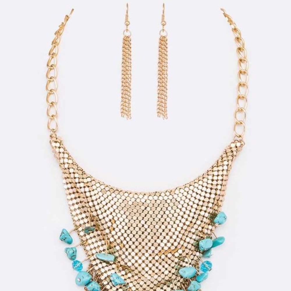 Women's Gold & Turquoise Darlean Necklace Set With Earrings
